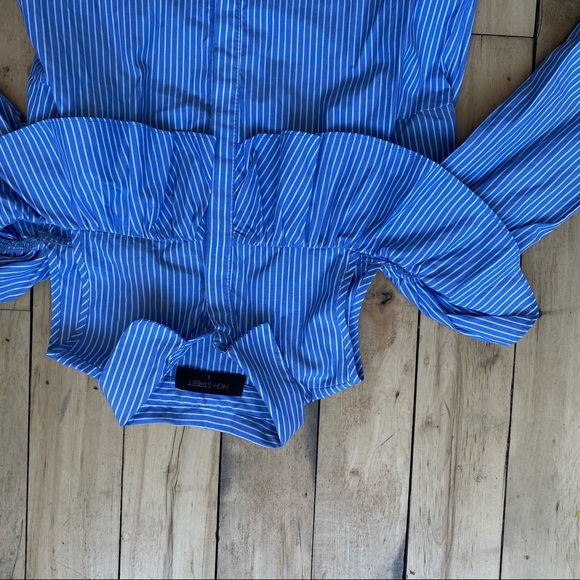 High Street Blue Pinstriped Cold Shoulder Dress - Picture 2 of 7